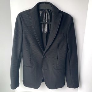 Fitted Black Zara Man Textured 2 Button Ventless Suit Blazer Jacket